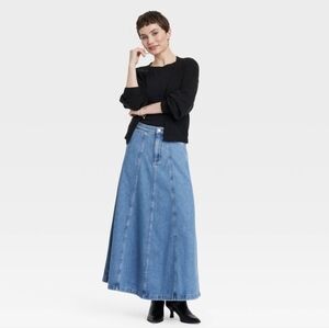 Universal Thread Blue Denim A Line Maxi Skirt Size 14
